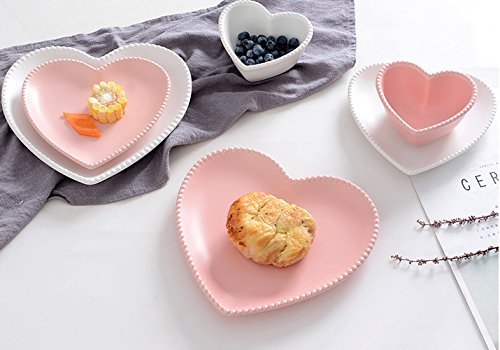 CHOOLD Ceramic Heart-Shaped Pudding Bowl - Dessert & Souffle Ramekin (Pink/White)