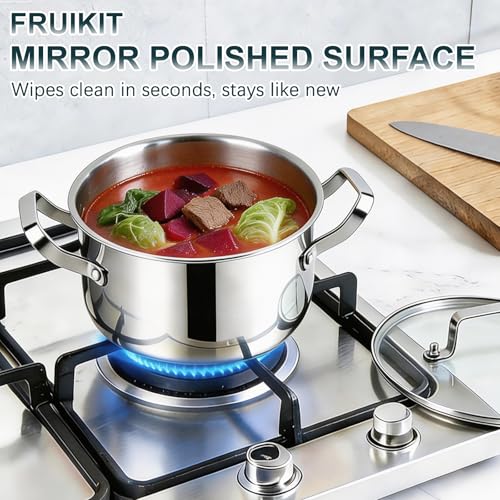 Fruikit Stainless Steel Cookware Set - 21 PCS Kitchen Cookware Sets with 3-Ply Frying Pan, Even Heating, Cool Handle, Chef Quality Cooking Set, Pots and Pans Set Induction Ready, Dishwasher Safe