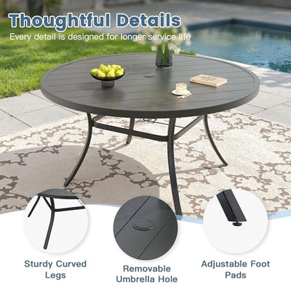 DIFY 11 Pieces Outdoor Patio Dining Set for 10, 60" Black Round Metal Dining Table and 10 Blue Stackable Sling Dining Chairs, Outdoor Table and Chairs for Lawn Garden Backyard Deck
