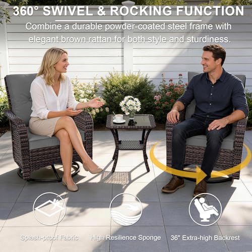 ALAULM Patio Furniture Set with 2 Swivel Chairs, Outdoor Sectional with 55000 BTU Fire Pit Table and Wide Seat, 11 Pieces Wicker Rattan Conversation Set with Coffee Table for Garden, Deck, Grey