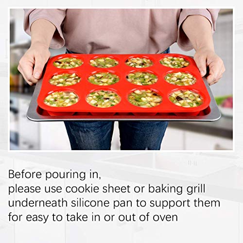 CAKETIME 12 Cups Silicone Muffin Pans for Baking - Regular Size Cupcake Pan Muffin Tin for Baking Nonstick Food Grade Silicone Molds