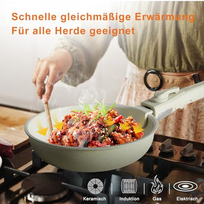 DUMOS 12 Pcs Kitchen Pots and Pans Set, Nonstick Kitchen Cookware Set, Healthy Non-toxic Induction Cooking Sets with Detachable Handle, Oven Safe, Beige