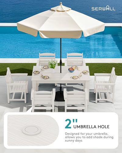 SERWALL Outdoor Dining Sets for 10, HDPE Dining Sets for 10 Person with 2 Tables and 8 Armless Chairs and 2 Armchairs, Patio Dining Sets for Garden, Backyard, Poolside, White