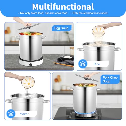 35L/30Qt Stainless Steel Stockpot, Kitchen Soup Big Cooking, Commercial Heavy Duty Canning Pot Stockpot with Lid and 2 Handles for Hotels Restaurants Kitchens Warehouses