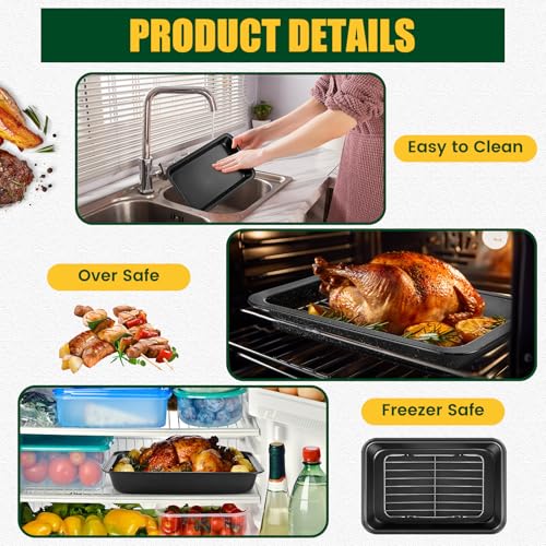 LOYIM 6 Pcs Roasting Pan with Rack Set 14/13/12" Stainless Steel Cookie Baking Sheet Pan and Flat Rack Baking Pans Sets Nonstick for Oven Cooking Roasting Kitchen Cookware