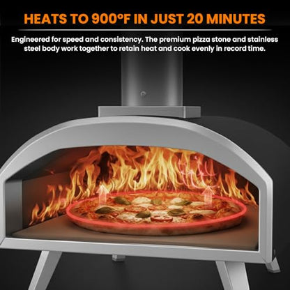 Stoke Wood Fired Outdoor Pizza Oven - Portable Stainless Steel Pizza Grill, Wood Pellet Outdoor Cooking Pizza Maker, Backyard Pizza Ovens For Authentic Stone Baked Pizzas - Black 13"inches