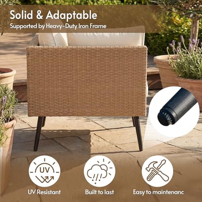 Rotihom 8-Piece Tight Weave Outdoor Patio Sectional, Luxe Outdoor Sofa with Premium Polyester & Ergonomic Design, All-Weather Patio Furniture Set for Backyard, Garden, Poolside (Beige)