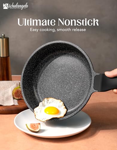 MICHELANGELO Nonstick Frying Pan - 8-Inch Non Stick Small Frying Pan with Silicone Handle | Easy to Clean, All Stovetops Compatible, Durable for Use