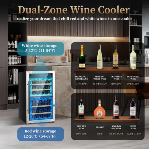 FOVOMI Wine Fridge 52-bottle Wine Cooler Refrigerators Dual-Zone