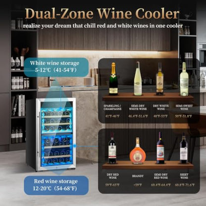 FOVOMI Wine Fridge 52-bottle Wine Cooler Refrigerators Dual-Zone