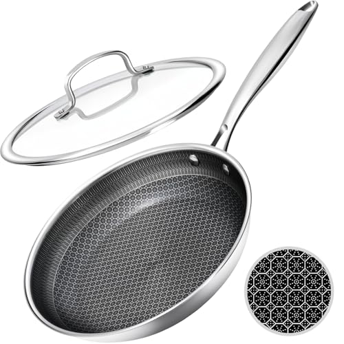 USELUCK Nonstick Frying Pans with Lid,8-Inch Non stick Skillet with Honeycomb Surface,Dishwasher-Friendly,Oven-Safe,PFAS-Free,Compatible with All Cooktops.