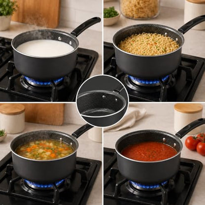 1-Quart Non-Stick Sauce Pan with Stay-Cool Handle, Gray, Steel, Even Heat Distribution, Easy-Clean Coating