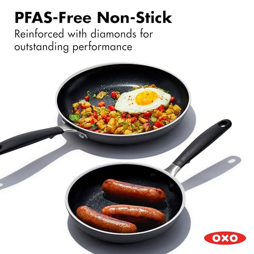 OXO Nonstick 8” and 10” Frying Pan Set, PFAS-Free Ceramic Skillets, Dishwasher & Oven Safe, Stay-Cool Silicone Handle