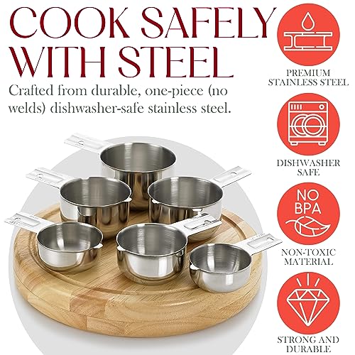 Bellemain One-Piece Stainless Steel Measuring Cups Set of 6 – Nesting Metal Measuring Cups for Kitchen – Dry & Liquid Measurements (ML & OZ), Rust-Resistant, Dishwasher Safe, Ergonomic Design