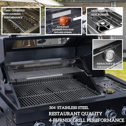 104 Inch Deluxe Stainless Steel Natural Gas Outdoor Kitchen Island Grill - 4-Burner 72000 BTU, 4 modular units for flexible and versatile combinations, For Patio, Lawn, Backyard, Black