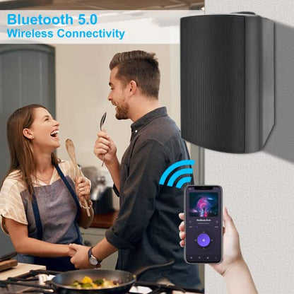 Herdio 6.5 Inches Outdoor Bluetooth Speakers Waterproof with Powerful Bass,Wall Mount Speakers Wired Weather Resistant for Patio Home Deck Porch Backyard 400 Watts(Black)