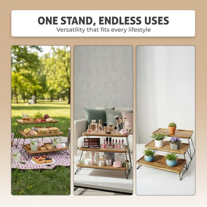 Oaklyn Rust Proof 3 Tier Wooden Cupcake Stand of Acacia Wood | Eco Friendly Tiered Tray Stand with Wooden Serving Trays & Platters for Party, Decor & Birthdays | 3 Tier Serving Tray Dessert Stands