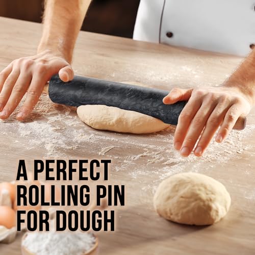 Zulay Kitchen 17-Inch Marble Rolling Pin With Stand - Polished Marble Rolling Pins For Baking - Long Rolling Pin Marble With Beechwood Handle - Non-stick Roller Pin For Baking Pastries, Bread & Pizza