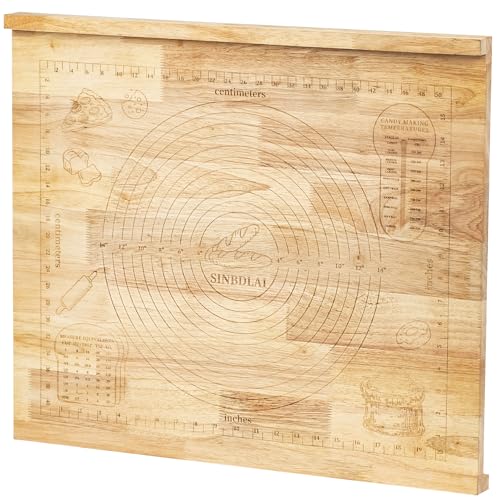 Wooden Pastry Board with Measurement, 24'' x 20'' Wood Kneading Board, 2-in-1 Rubber Wood Pastry Board and Chopping Board with Side Lip and Engraved Ruler