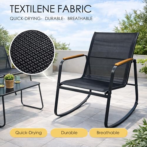 Kozyard 4-Piece Outdoor Patio Furniture Set with Textilene Chairs, Metal Conversation Set, Tempered Glass Coffee Table, Powder-Coated Steel Frame for Garden, Poolside, Backyard Black