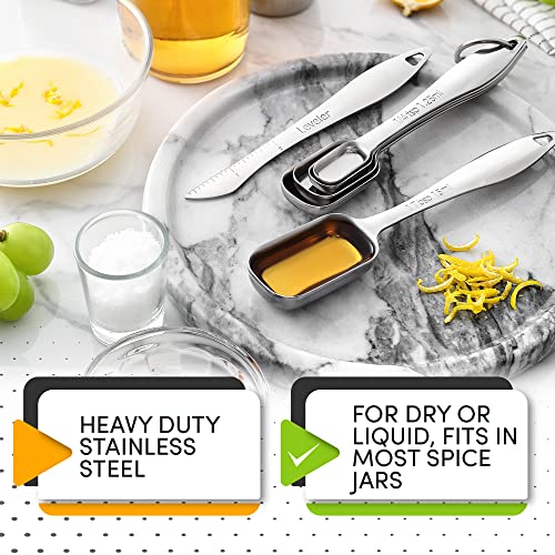 Spring Chef Stainless Steel Measuring Spoons Set of 6 with Leveler, Rectangular Metal Teaspoon & Tablespoon Measuring Spoons for Dry & Liquid Ingredients - Nesting Kitchen Gadgets For Baking & Cooking