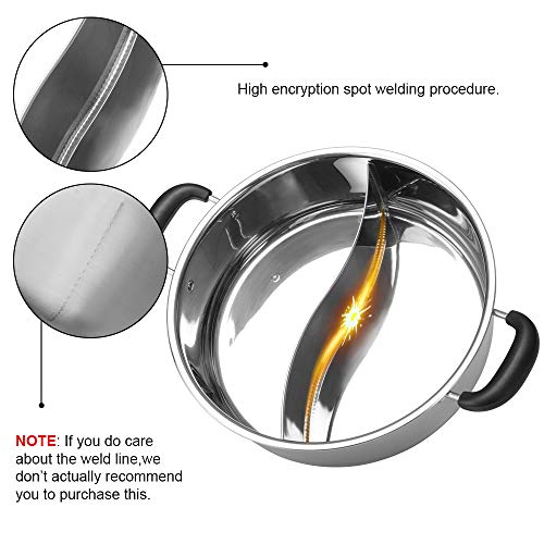 Kerykwan 304 Food Grade Stainless Steel Shabu Shabu Hot pot with Divider&Lid for Induction Cooktop Gas Stove Dual Sided Soup Cookware