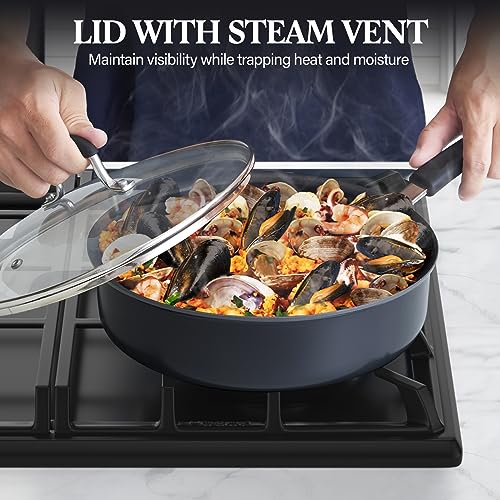 Cook N Home Nonstick Stockpot Soup pot with Lid Professional Hard Anodized 10 Quart, Oven safe - Stay Cool Handles, Black