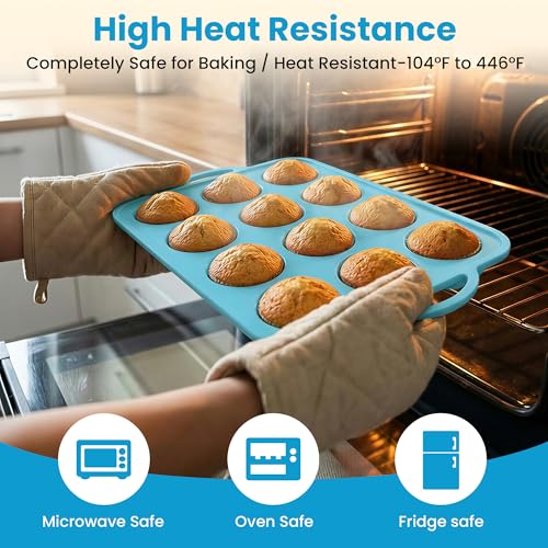 RCMo 2Pack Silicone Muffin Pan for Baking with Metal Reinforced Frame, 12 Cup Regular Size Cupcake Pan, BPA Free Silicone Muffin Tray, Cupcake Baking Pan Molds for Oven Dishwasher Safe - Blue