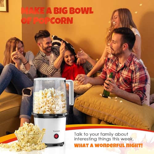 Hot Air Popcorn Popper Maker - Quick & Easy with Built-In Serving Bowl, 2-Quart Electric Popcorn Machine, Oil-Free Healthy Snack Maker for Home Movie Nights, Apartments & Dorms, ETL Certified(White)