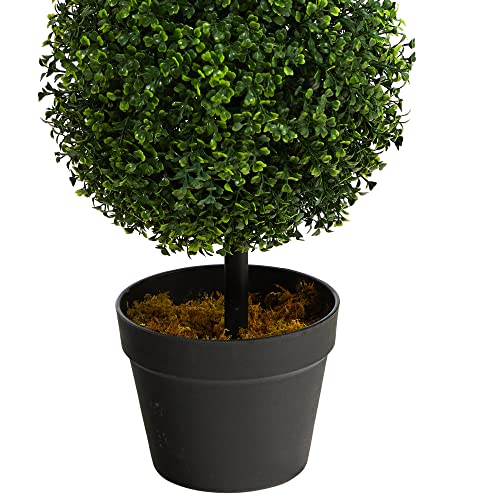 Nearly Natural 36in Artificial Triple Ball Boxwood Topiary Tree - Indoor Outdoor Realistic Faux Greenery for Home Patio Office Decor, Low Maintenance