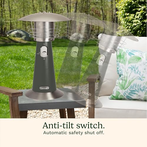 Cuisinart Portable Tabletop Patio Heater, 11,000 BTU Outdoor Propane Heater with Safety Tilt Switch and Adjustable Heat, Burner Screen Guard, 30 sq. Foot Heat Range, Gray