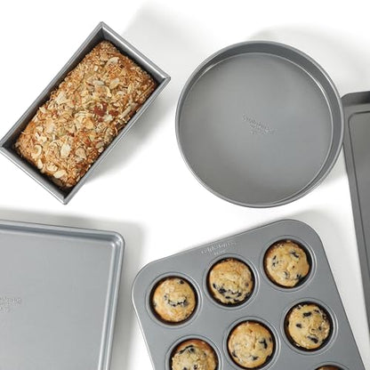 Calphalon Titan 10-Piece Nonstick Bakeware Set, Baking Sheet Set, Steel Core PFA-Free Nonstick Coating, Oven Safe, Includes Sheet Pans, Muffin Pan, Round Cake Pans, Loaf Pan and Cooling Rack - Silver