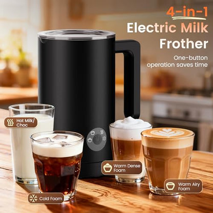 Kourice 4-in-1 Electric Milk Frother & Steamer – Automatic Frother Machine, Barista-Style Hot & Cold Foam for Lattes, Cappuccinos, Iced Coffee, Quiet, One-Touch, Easy to Clean