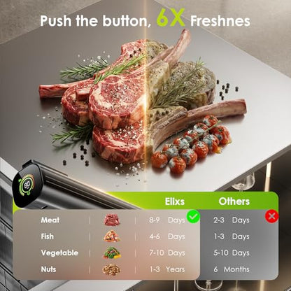 Elxis Vacuum Sealer, Portable handheld Vacuum Sealer + 30 Reusable Vacuum Bags, Portable Food Sealer, With LED pressure display, 2-Speed Pressure Control (60/80 Kpa)