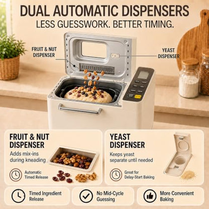 25-in-1 Bread Maker, 2LB Automatic Bread Machine with Dual Dispensers