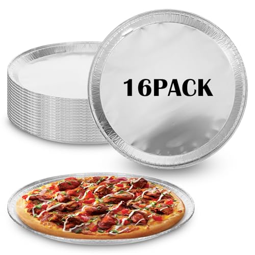 Kifmurase 16PCS Round Disposable Foil Pizza Pans, 12 Inch Focaccia Pan Large Serving Trays for Cake Bread, Large Size Chocolate Chip Cookie Cake Aluminum Tin for Freezer & Oven