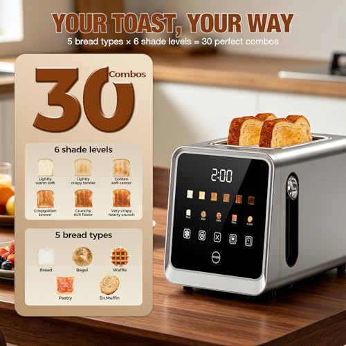 Smart Toaster 2 Slice, Touch Screen Stainless Steel Toaster Wide Slots