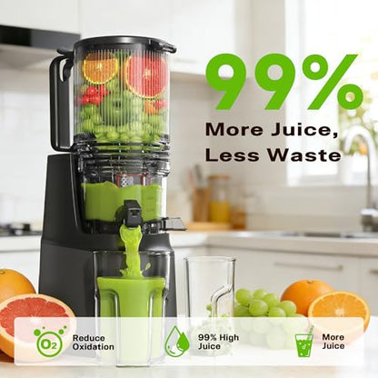 Cold Press Juicer, Juicer Machines with 5.3" Wide Feed Chute, Slow Masticating Juicer for Whole Fruits and with Vegetables High Yield (Gray)