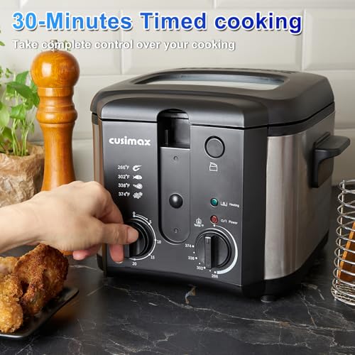CUSIMAX Electric Deep Fryer with Basket for Home Use 2.5L Capacity