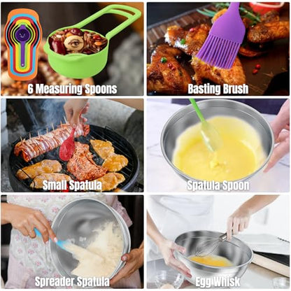 ENVTEK Mixing Bowls with Lids Set, 7 PCS Stainless Steel Mixing Bowls with 3 Grater Attachments, Size 4.5, 4, 3.5, 2.1, 1.5, 1.1, 0.7QT, Ideal for Kitchen Cooking Baking & Serving