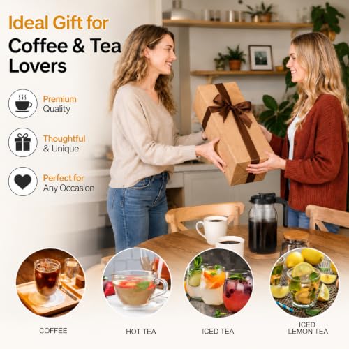 Palksky Cold Brew Coffee Maker, 64 Oz Mason Jar Glass Pitcher with Coffee Grinder Lids, Stainless Steel Filter, Pour Spout Handle, Homemade Iced Coffee Sun Tea Making Set for Home Daily Use