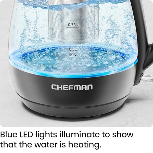 Chefman Electric Kettle with Tea Infuser, Compact 1L (4 Cups), 1500W, Removable Lid for Easy Cleaning, Boil-Dry Protection, Stainless Steel Filter, BPA Free, Auto Shut Off, Small Electric Tea Kettle