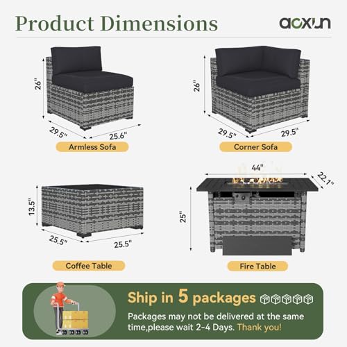 Aoxun 15 Piece Patio Furniture Set with Fire Pit Table Wicker Rattan