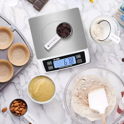 Puozult Digital Kitchen Scale 30kg/66lb Large Food Scale for Baking Cooking Stainless Bread Scale with LCD Display Counting Scales for Commercial(Color : Stainless White)