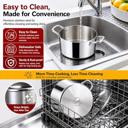 TeamFar 6 Quart Stock Pot, Stainless Steel Tri-Ply Cooking Pasta Pot with Tempered Glass Lid for Induction/Electric/Gas/Ceramic, Healthy & Sturdy, Double Riveted Handles & Dishwasher Safe