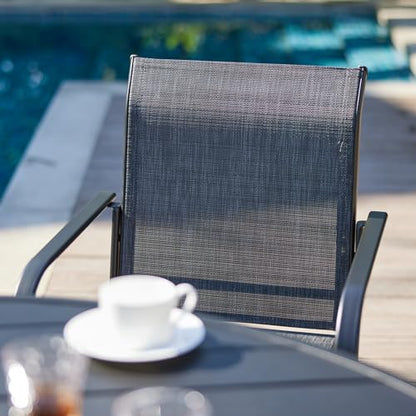 VICLLAX 5 Pieces Patio Dining Set, Patio Furniture Set of 4 Patio Stackable Chairs and Outdoor Metal Square Table with Umbrella Hole for Backyard Lawn Garden, Dark Grey Chairs and Dark Grey Table