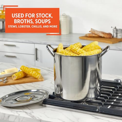IMUSA 16Qt Stainless Steel Stock Pot with Lid, Large Cooking Pot for Soups, Boiling Seafood, Pasta, Stews, and Family Meals