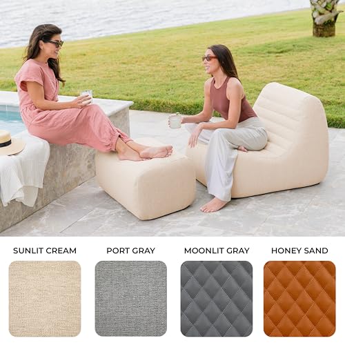 Big Joe Solvana Outdoor Sectional, 7 Piece Patio Furniture Set, Performance Linen Weather-Resistant Fabric Sofa, Sunlit Cream