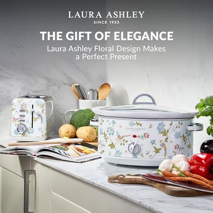 Laura Ashley Elveden White Small Slow Cookers 3.7 Quarts,Slow Cooker 3.7QT