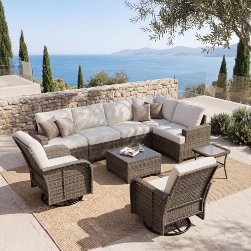 Aoxun Luxury 9 Piece Patio Furniture Set, Beige